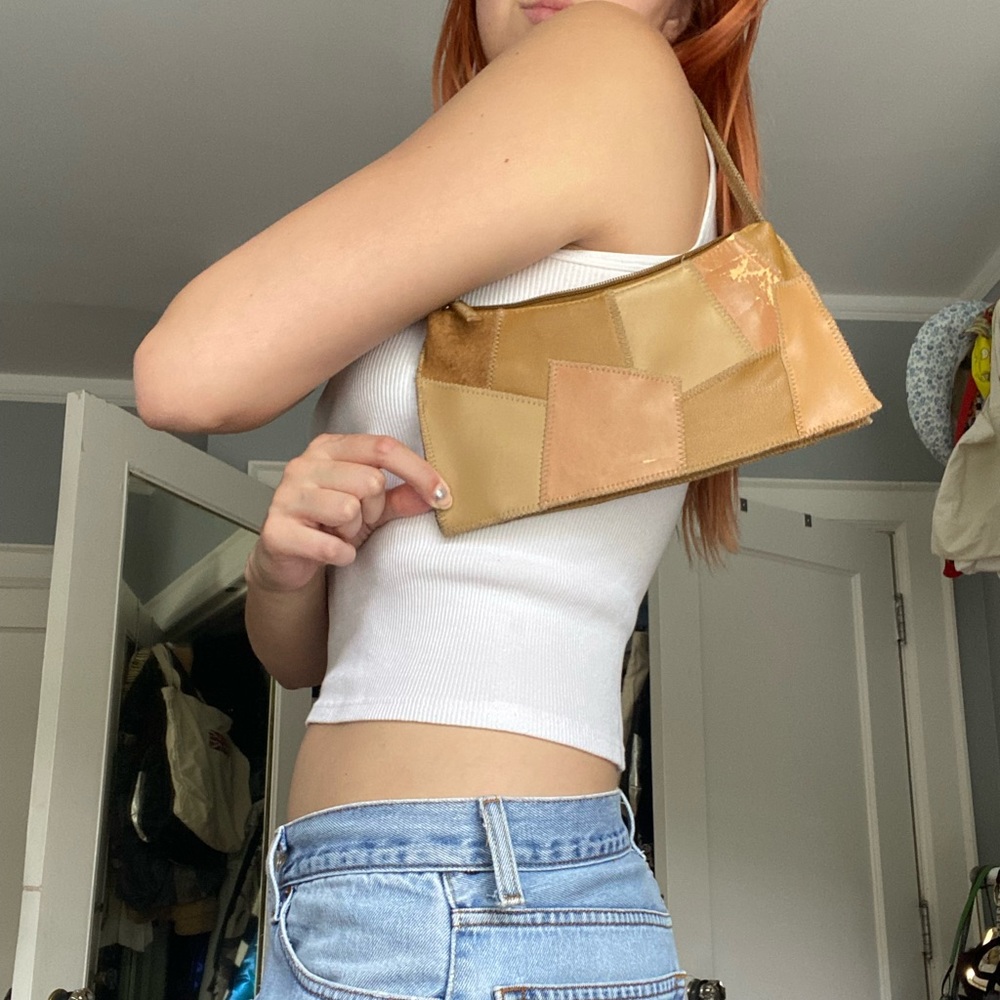 vintage mini leather patchwork shoulder bag